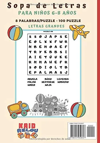 Vista 2 de Sopa de Letras Niños 6-8 años Pasatiempos para niños - juegos de letras educativos 100 Puzzle letras grandes Para las vacaciones o el tiempo libre