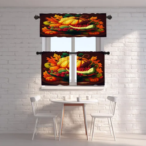Vista 120 de Shrahala Orange Autumn Autumn Blackout Curtain Tiers, Fall Kitchen Valance Light Blocking Tier Drapes with Rod Pocket, 2 Pack 26 X 24 in