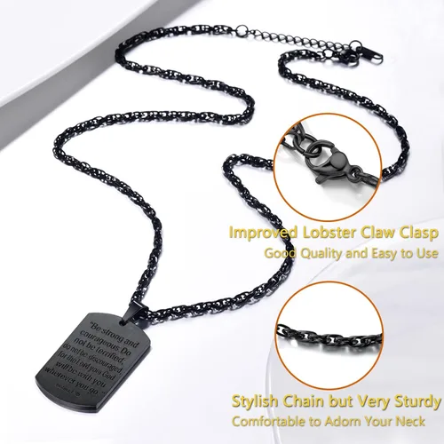 Vista 4 de Prosteel - Colgante de cruz de acero inoxidable para hombre y mujer colgante de placa de perro etiqueta militar con palabras collar inspirador