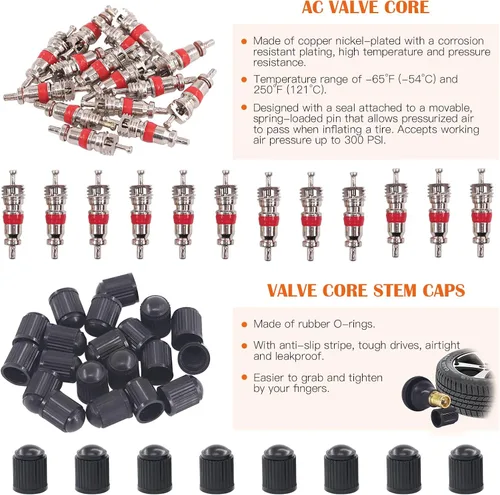 Vista 4 de 119 herramientas de extracción de núcleo de válvula con tapas de vástago de válvula de neumático de aluminio, núcleo de válvula, removedor de núcleo