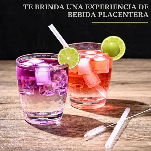 Vista 5 de 6 vasos de plástico para beber de 14 onzas, vasos acrílicos con popote y cepillo de polipropileno, sin BPA, vasos de agua apilables, vasos