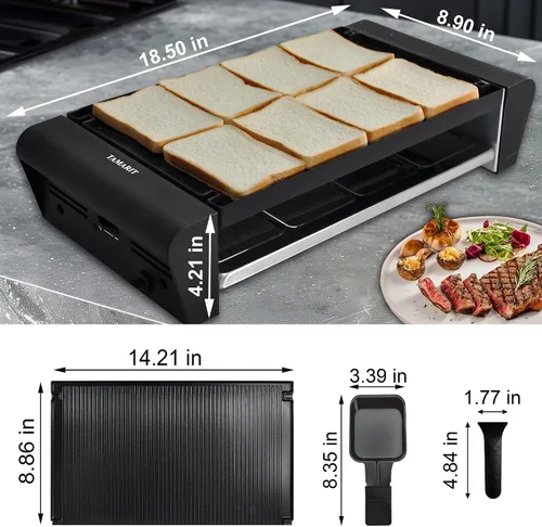 Vista 2 de TAMARIT Parrilla de Mesa Raclette para 8, 2 en 1 Estilo Suizo Pequeño Sin PFAS Antiadherente Placa de Parrilla/Plancha Reversible Control