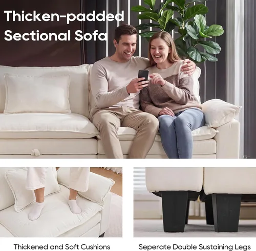 Vista 8 de URRED Sofá modular de gran tamaño, 87 pulgadas en forma de L, moderno y cómodo sofá nube con otomana móvil y almohadas, sofás de asiento profundo