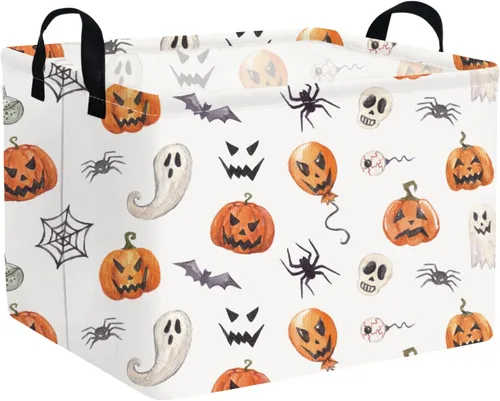 Vista 22 de Cesta rectangular de Halloween para gatos, cestas vacías de Halloween, cesta de truco o trato para niños y niñas, cestas de estantería, papelera