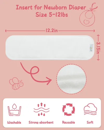 Vista 2 de babygoal Insertos de pañales de tela reutilizables, paquete de 12, absorbentes y transpirables, insertos de microfibra de 3 capas para pañales