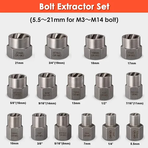 Vista 4 de THINKWORK Juego de extractor de tornillos dañados, 0.079 a 0.832 pulgadas, kit de extractor de pernos rotos de 39 piezas, herramienta de extracción