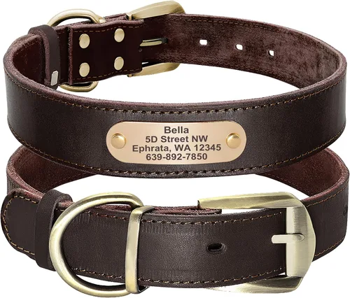 Vista 15 de Didog Collares de perro de cuero genuino con placa de identificación grabada, collar de perro de cuero suave personalizado con etiqueta de Verde