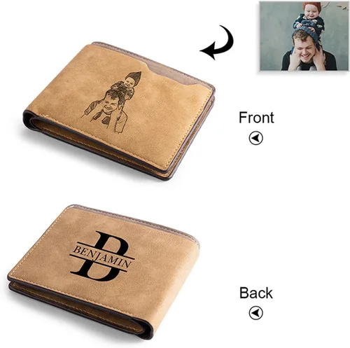 Vista 5 de Cartera personalizada para hombres – Cartera con foto personalizada grabada con imagen personalizada y nombre inicial regalos para él, novio, marido