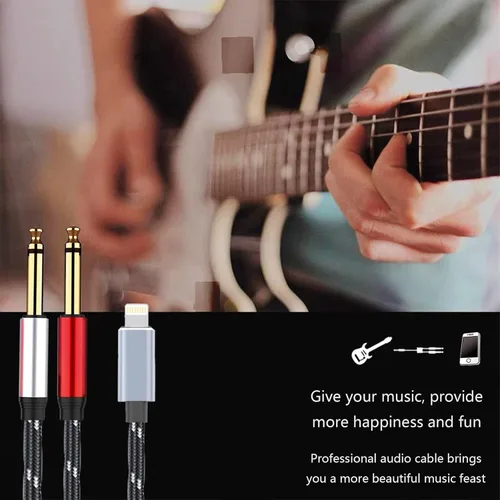 Vista 6 de Lightning a Dual 0.250 in 1/4" TS Mono Stereo Y-Cable Divisor Lightning a Cable de audio dual de 1/4 de pulgada compatible