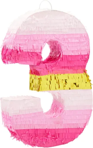Vista 8 de BLUE PANDA Pinata Número Cero - Oro y Rosa para Niña de 10 Años - Rellenable con Dulces y Confeti para Fiesta de 10 Cumpleaños - Construcción