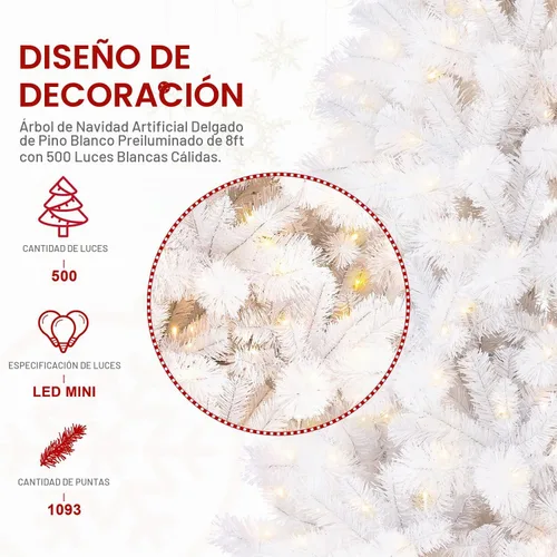 Vista 7 de Glitzhome - Árbol de Navidad artificial delgado preiluminado de 2.4 m, con ramas de pino Aspen Frostfall, soporte plegable de metal, 500 luces Aspen