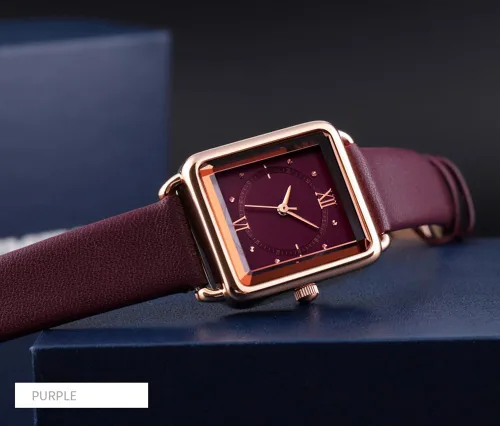 Vista 9 de carlien Reloj de cuarzo para mujer, elegante, rectangular, con correa de cuero y corona de zafiro