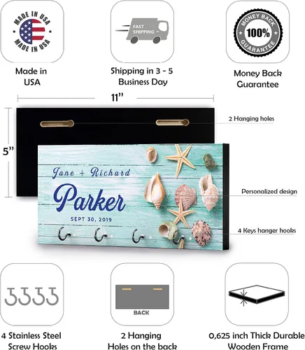 Vista 3 de Llavero personalizado para pared, colgador de llaves personalizado con apellido 12 diseños, 8 opciones de fondo Regalos de inauguración
