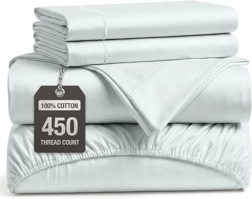Vista 26 de LANE LINEN Sábanas de cama individual – 450TC algodón peinado de fibra larga de alta calidad, color blanco Soft & Breathable Twin Sheet &