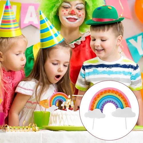 Vista 8 de Decoración de pastel de nube de arcoíris, cerámica suave, decoración de cupcakes, temática de arco iris, suministros para hornear para niños
