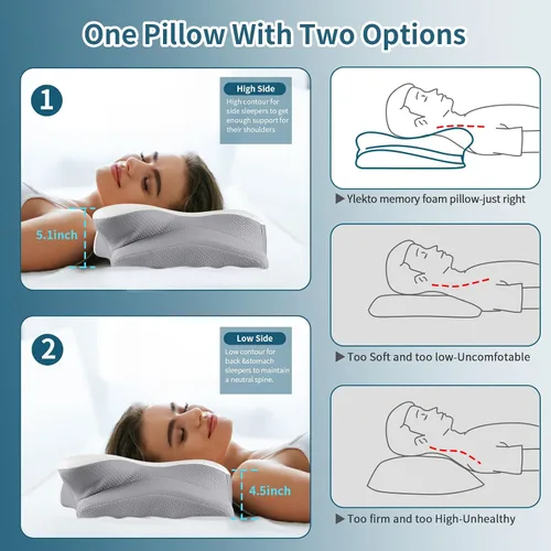 Vista 5 de Almohada cervical para el cuello para aliviar el dolor, almohadas ergonómicas de espuma viscoelástica para dormir, almohada refrescante para dormir