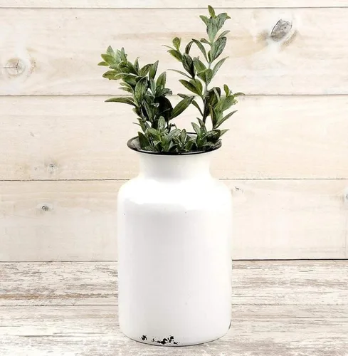 Vista 2 de Blossom Bucket Jarrón de leche envejecido estilo 8 x 5 pulgadas esmalte blanco decorativo florero