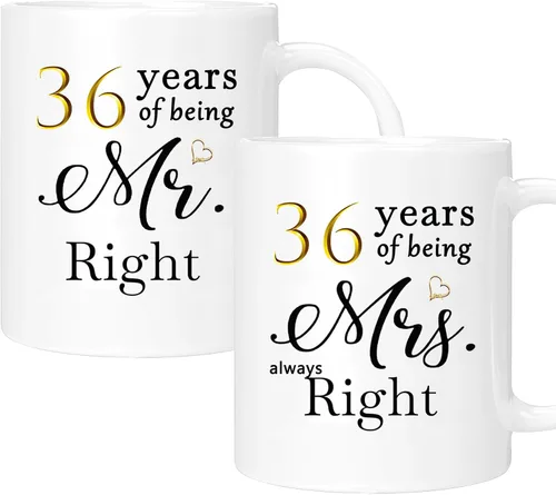 Vista 49 de Juego de 2 tazas de café para el 10º aniversario, regalos de boda para parejas, padres, hombres, mujeres, marido, esposa, él, ella, caja de regalo