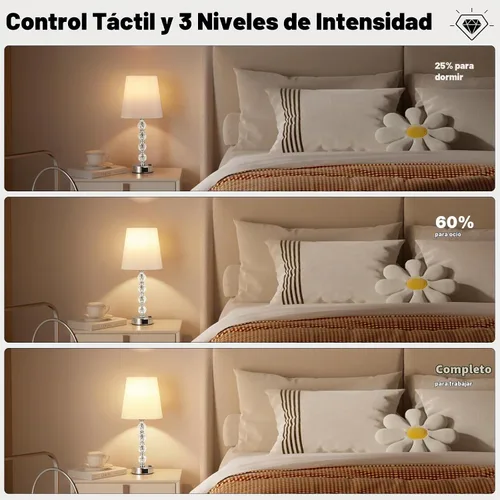 Vista 3 de Juego de 2 lámparas de mesa de cristal para dormitorio/sala de estar, 17.5 pulgadas (blanco) 3 Way Dimmable Touch Control, Bedside Nightstand