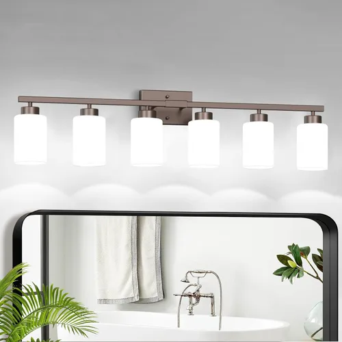 Vista 35 de IZORRO Lámparas de baño, modernas luces de tocador, accesorios de iluminación de baño sobre espejo con pantalla de vidrio transparente, aplique