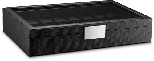 Vista 5 de Glenor Co Caja de reloj para hombre Organizador plano de lujo de 24 ranuras diseño de fibra de carbono para relojes de joyería para hombre soporte