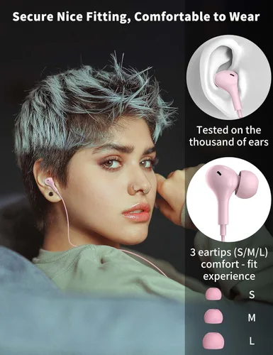 Vista 4 de Auriculares USB C para Samsung S26 S25 FE S24 A16 A17 Z Auriculares con Rosa
