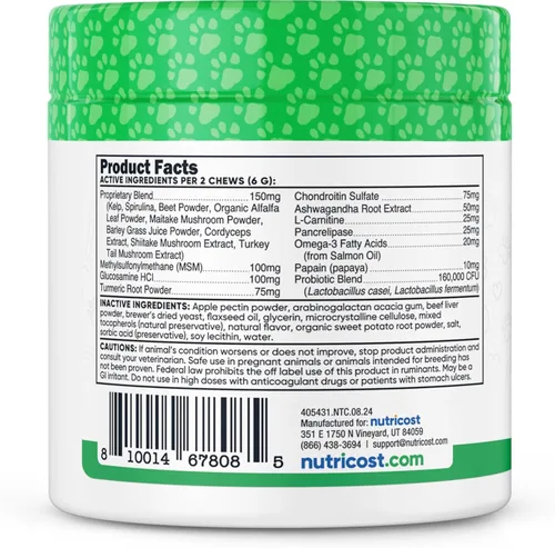 Vista 4 de Nutricost Mascotas multifuncionales activas y saludables para apoyar el estilo de vida masticables suaves para perros (sabor a carne), 60