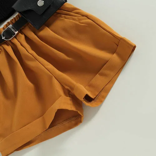 Vista 195 de TheFound Trajes de verano para niñas pequeñas, sin mangas, de punto acanalado, halter, pantalones cortos, ropa para recién nacidos, conjunto de 3