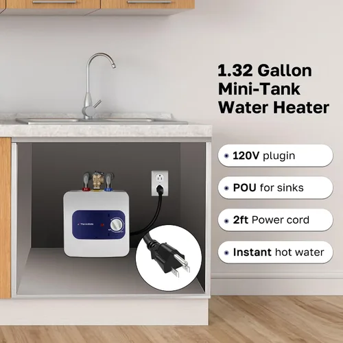 Vista 2 de ThermoMate Calentador de agua eléctrico con mini tanque, 1.32 galones, pequeño calentador de agua debajo del fregadero para punto de uso, agua