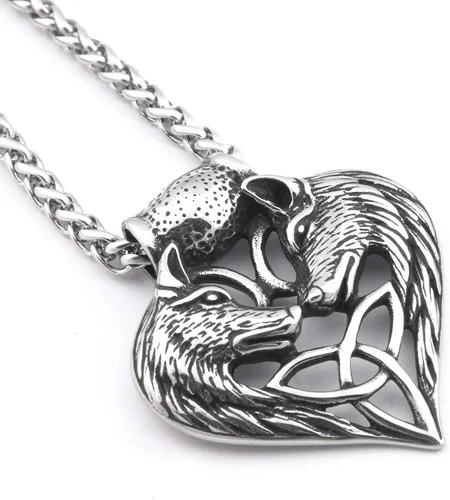 Vista 3 de Gungneer Colgante de lobo Fenrir vikingo, regalo para hombres y mujeres, cadena de acero inoxidable, amuleto de plata potente talismán