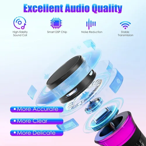 Vista 4 de Micrófonos inalámbricos UHF, micrófonos dinámicos de mano de metal con rango de 164 pies, luz RGB, micrófono vocal dinámico cardioide para fiesta