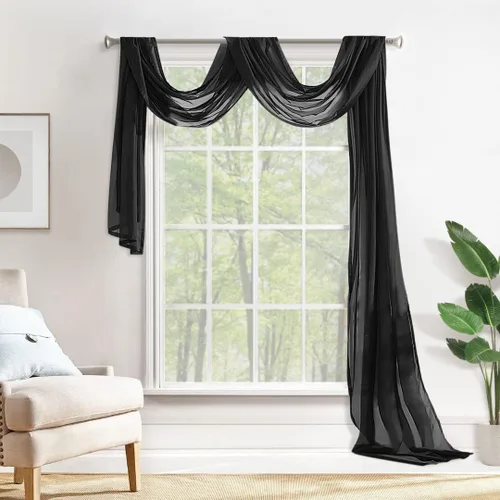 Vista 19 de MIULEE Cenefa Beige para Ventana para Fiesta - Cortina Transparente Cenefa Superior Tratamiento de Ventana Cortinas Decorativas para Arco de Boda