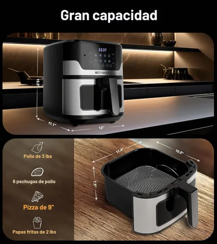 Vista 6 de Emerson Freidora de aire SmartVoice de 5.3 cuartos de galón, más de 1000 comandos de voz, cocina digital 6 en 1, diseño compacto de encimera, cocina