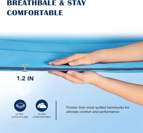 Vista 2 de Lazy Daze Hammocks Hamaca de tela acolchada de 12 pies con barra separadora de aluminio curvada, hamaca doble exterior con almohada suave, bolsillo