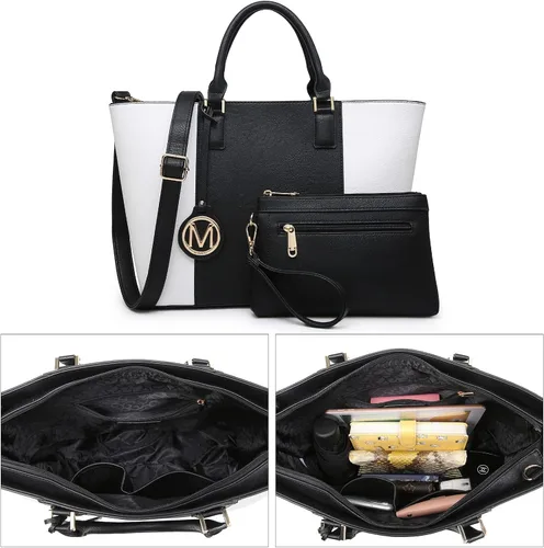 Vista 4 de MARCO M KELLY Conjunto de bolsos y carteras para mujer, bolso de mano de dos tonos, 2 unidades Set, Designer, Top Handle, Two Tone, 2pcs