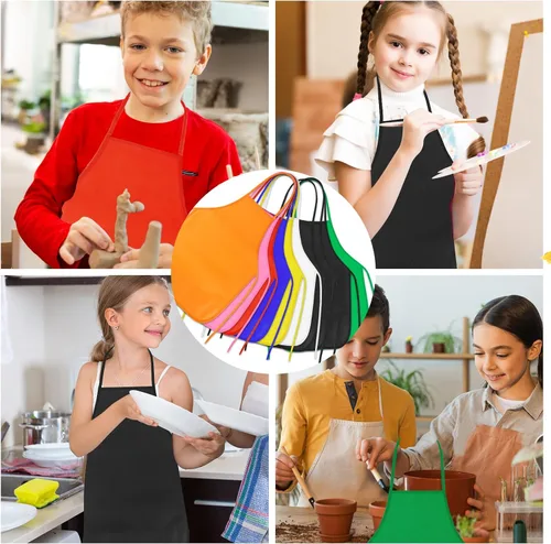 Vista 6 de PLULON 15 Piezas Delantales para Niños Delantales para Pintar Delantales Negros para Niños Delantales de Arte Batas a Granel para Actividades