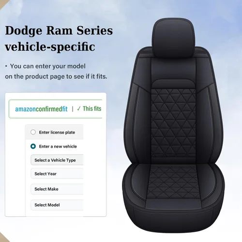 Vista 9 de Coverado - Fundas de asiento compatibles con Dodge Ram 2002-2024 1500 2500 3500 Pickup Limited Laramie Big Horn, protectores de cuero impermeables