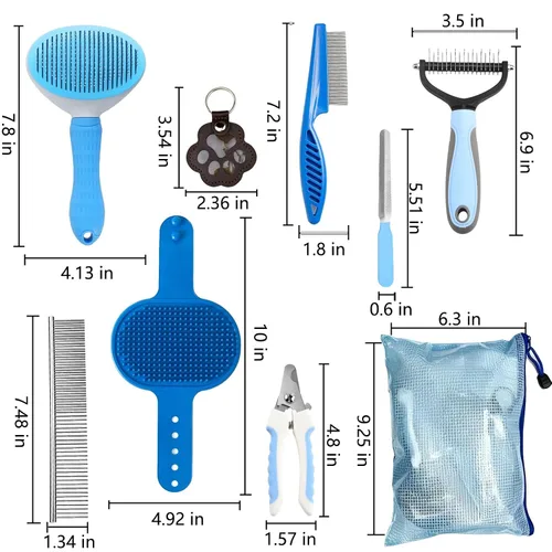 Vista 2 de Dog Brush for Shedding,Pet Slicker Hair Brush Kit in One Bag 8 PCS