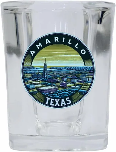 Vista 5 de Amarillo Texas Souvenir - Vaso de chupito cuadrado de 2 onzas, base azul, paquete de 2