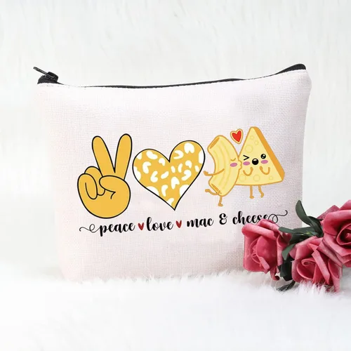Vista 2 de POFULL Divertido Mac y Queso Amor Comida Regalo Paz Amor Mac y Queso Bolsa Cosmética Macarrones Y Queso Regalo, Peace Love Mac Bag