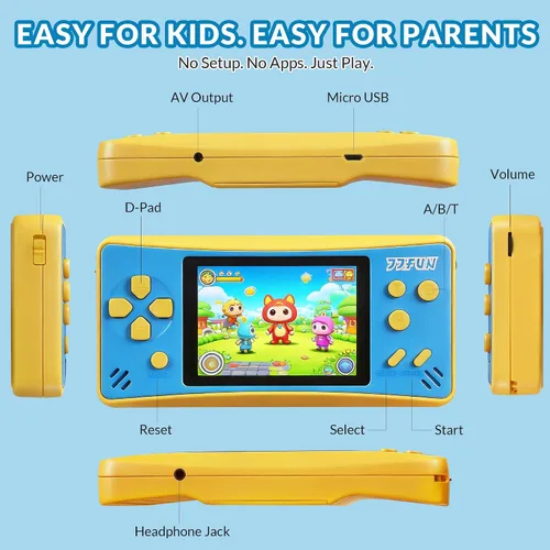 Vista 7 de Juegos de mano para niños de 4 a 12 años, 168 videojuegos retro integrados, reproductor de juegos portátil con pantalla de 3.2 pulgadas, recargable