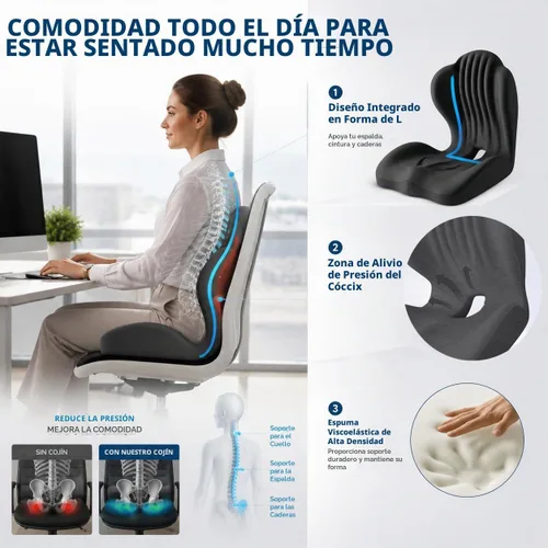 Vista 4 de L-Shaped Ergonomic Seat Cushion with Lumbar Support for Office Chair Black
