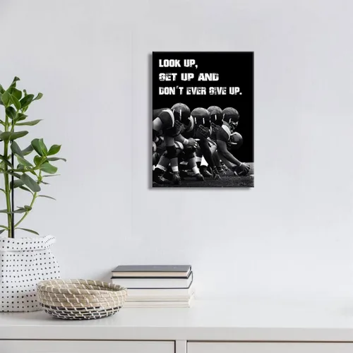 Vista 5 de Arte inspirador de pared con texto en inglés «Look Up and Dont Ever Give Up», decoración de fútbol para habitación de niños, fotos de afirmaciones