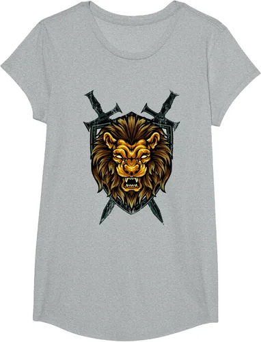 Vista 50 de Camiseta con diseño de caballero medieval renacentista, con diseño de espada de león, Negro, S