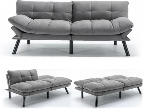 Vista 10 de Anwick Sofá cama futón convertible de terciopelo, sofá cama de 71 pulgadas con respaldo ajustable, moderno sofá biplaza para sala de estar compacta