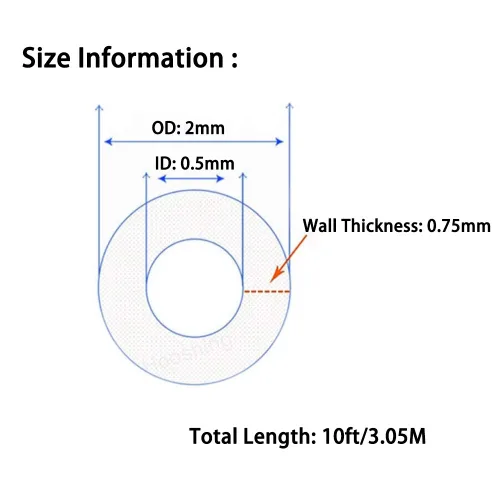 Vista 2 de Hooshing - Tubo de silicona de 0.5 mm ID x 2 mm OD de 10 pies, tubo de goma de silicona de grado alimenticio flexible, tubo de goma de silicona pura
