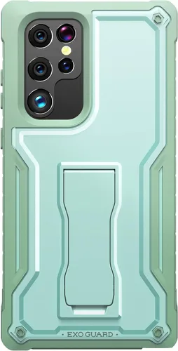 Vista 10 de ExoGuard Funda para Samsung Galaxy S22 Ultra, funda de goma resistente a prueba de golpes con soporte incorporado (azul)