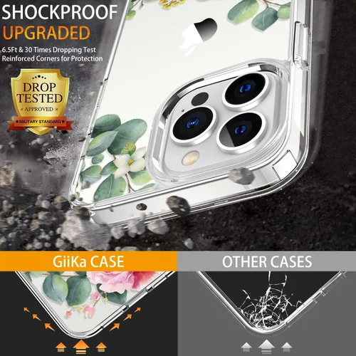 Vista 2 de Funda para iPhone 13 Pro con protector de pantalla, 6.1 pulgadas, transparente, de cuerpo completo, a prueba de golpes, diseño floral, para niñas