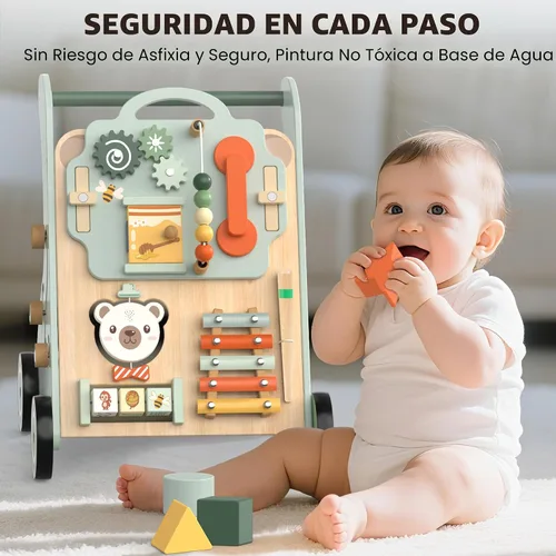 Vista 8 de WOODMAM Andador de madera para bebé, Andador de bebé ajustable para empujar para niños de 1 año, Andador Montessori 10 en 1 para niños y niñas