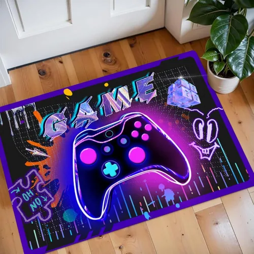 Vista 5 de Alfombra de Juegos: Alfombra Gamer para Habitación de Niños, 35"x24" Pequeña Alfombra Colorida de Videojuegos con Controlador para Entrada de Sala